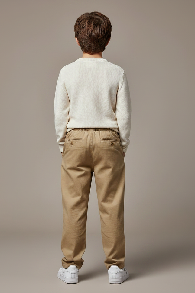 Pantalon Marron Droit Ample Décontracté Enfant - Kaki Gabardine - vue 2