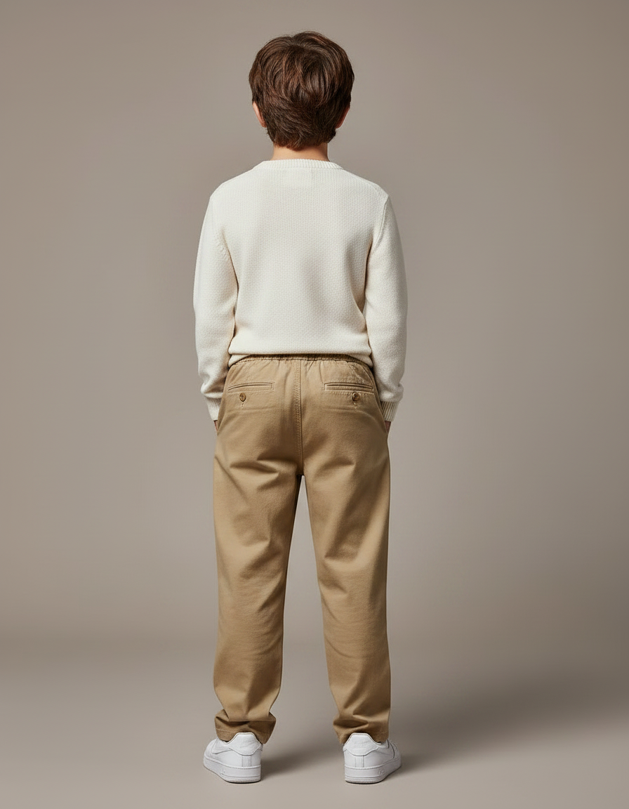 Pantalon Marron Droit Ample Décontracté Enfant - Kaki Gabardine - vue 2