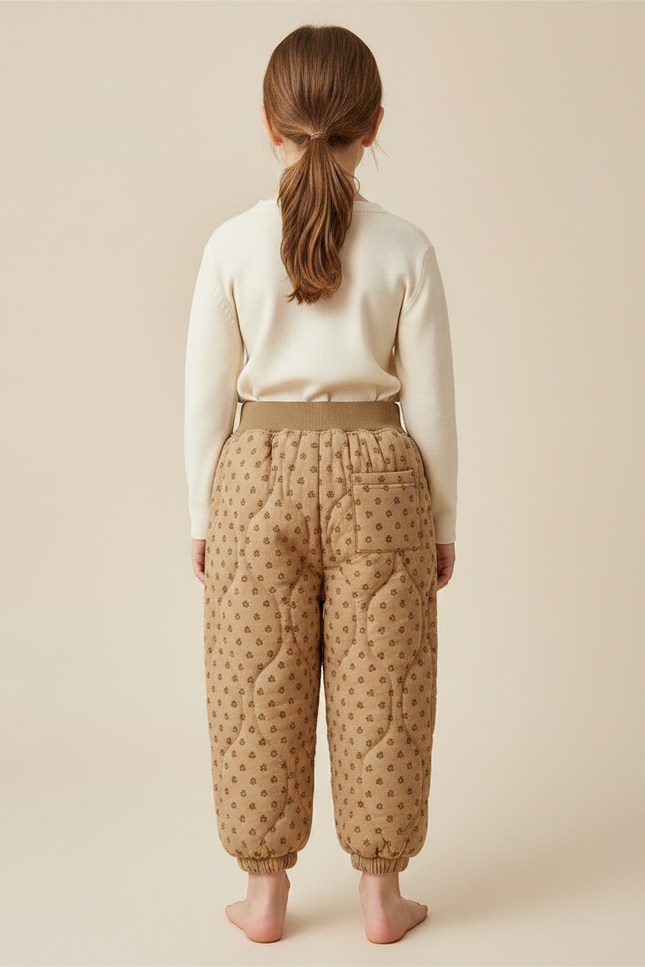 Pantalon Marron Matelassé Imprimé Élastiqué Enfant Confortable - Molleton - vue 2