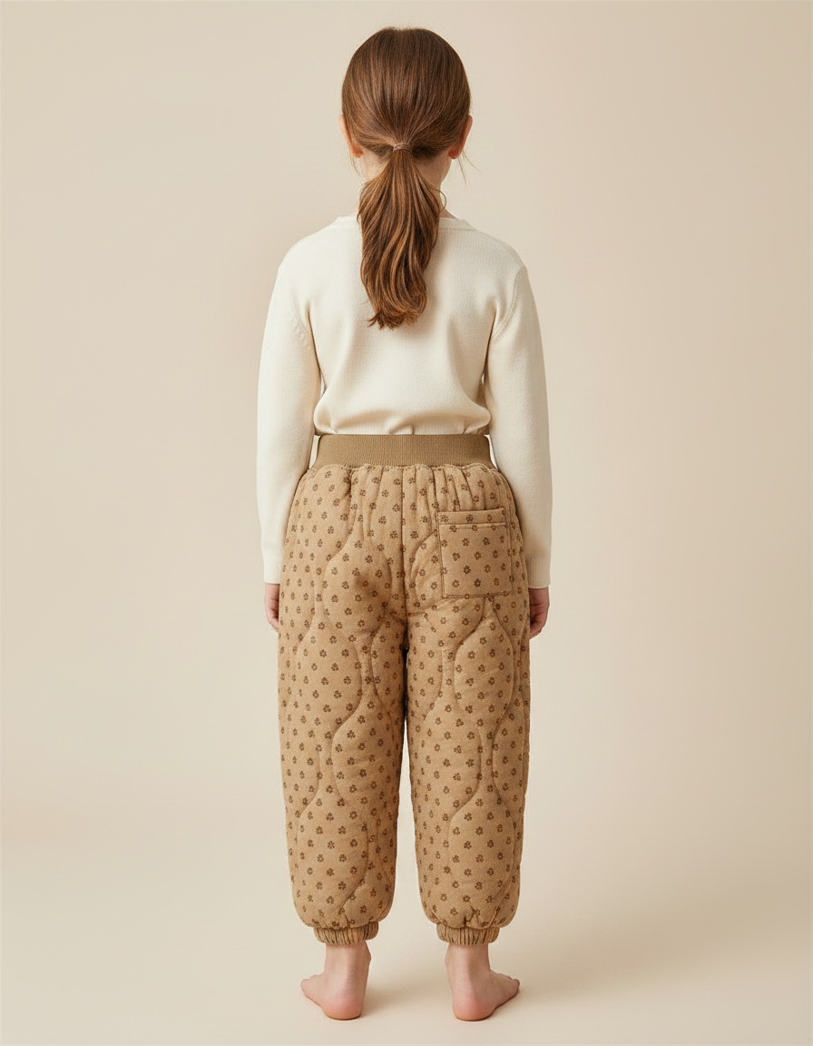 Pantalon Marron Matelassé Imprimé Élastiqué Enfant Confortable - Molleton - vue 2