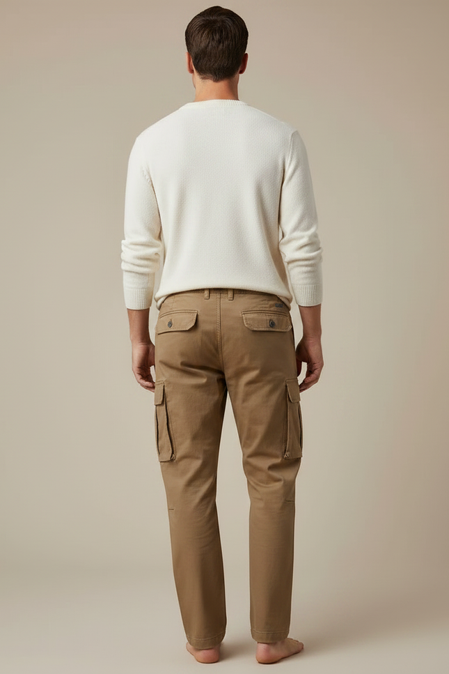 Pantalon Marron Cargo Décontracté Multipoches Coton Homme - vue 2