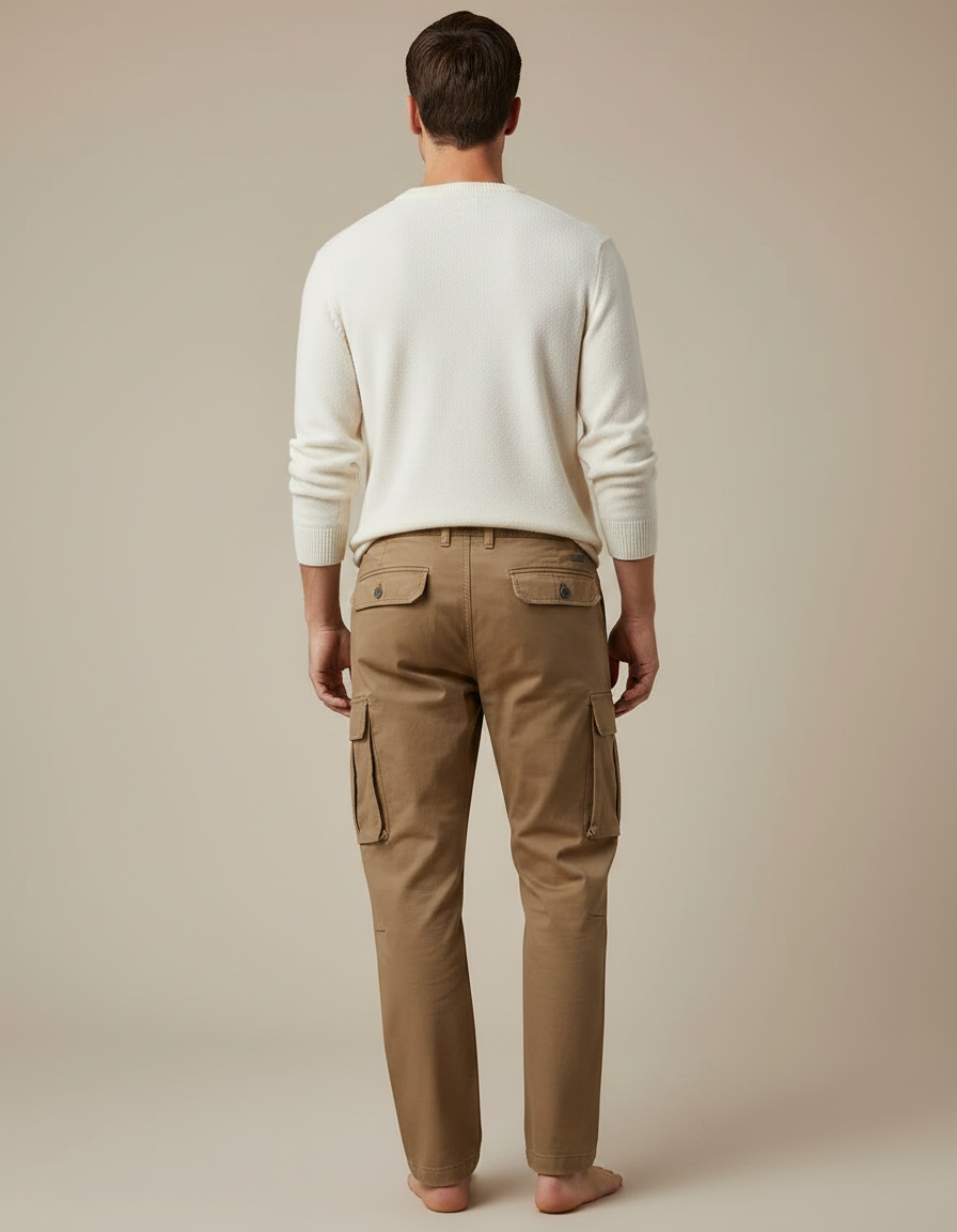 Pantalon Marron Cargo Décontracté Multipoches Coton Homme - vue 2