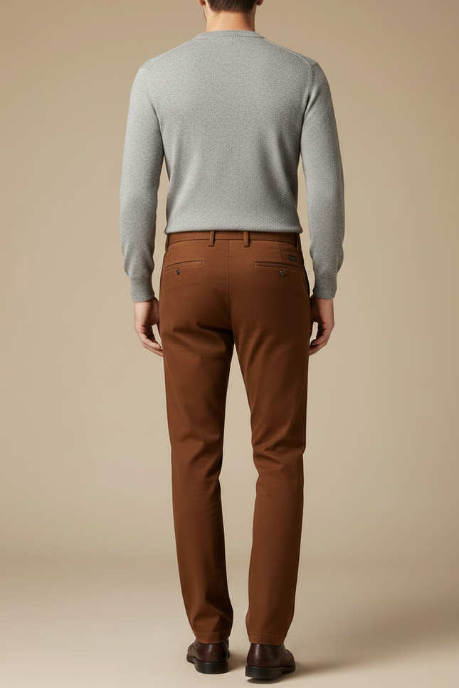Pantalon Marron Coton Coupe Droite Homme Élégant - Gabardine - vue 2