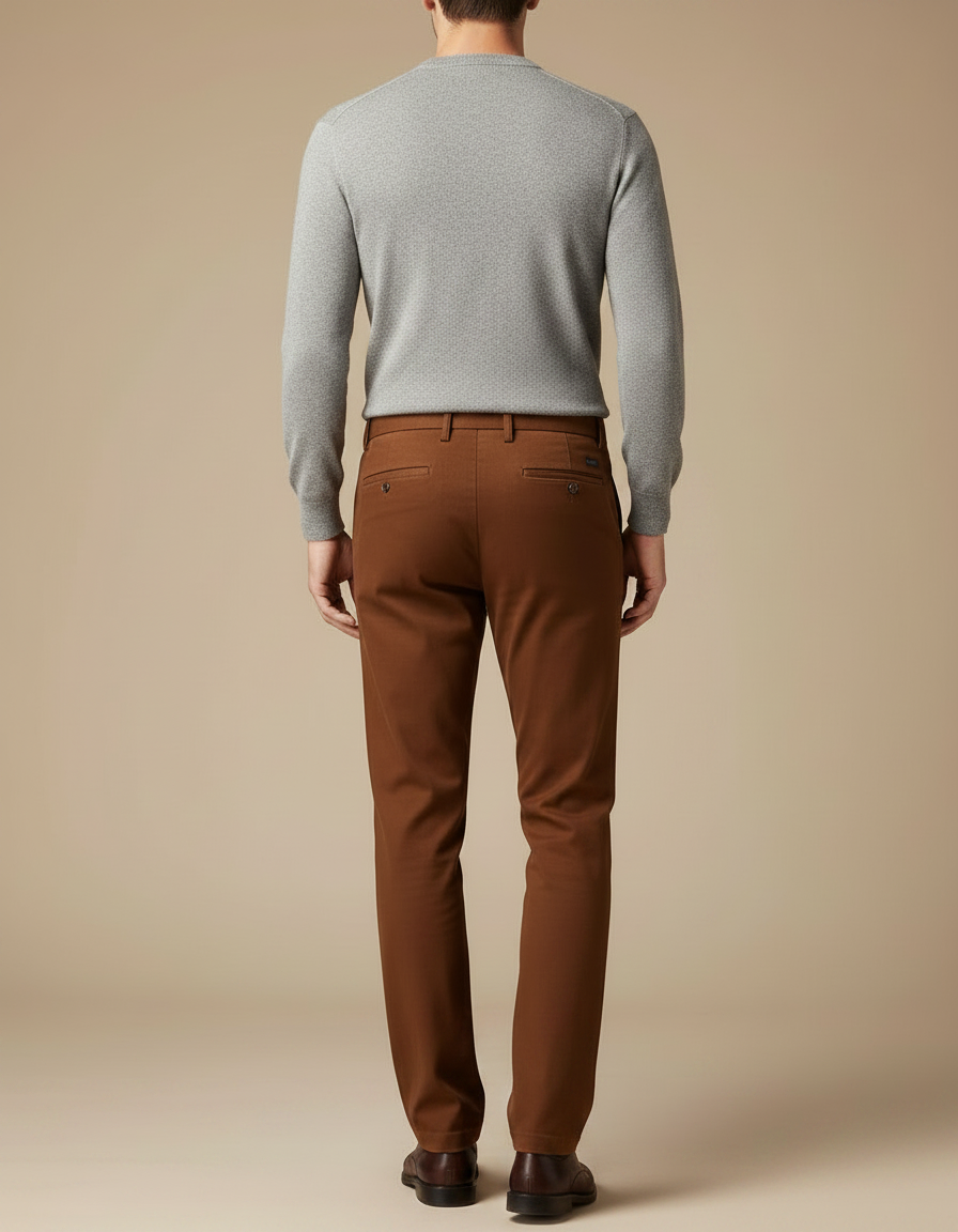 Pantalon Marron Coton Coupe Droite Homme Élégant - Gabardine - vue 2