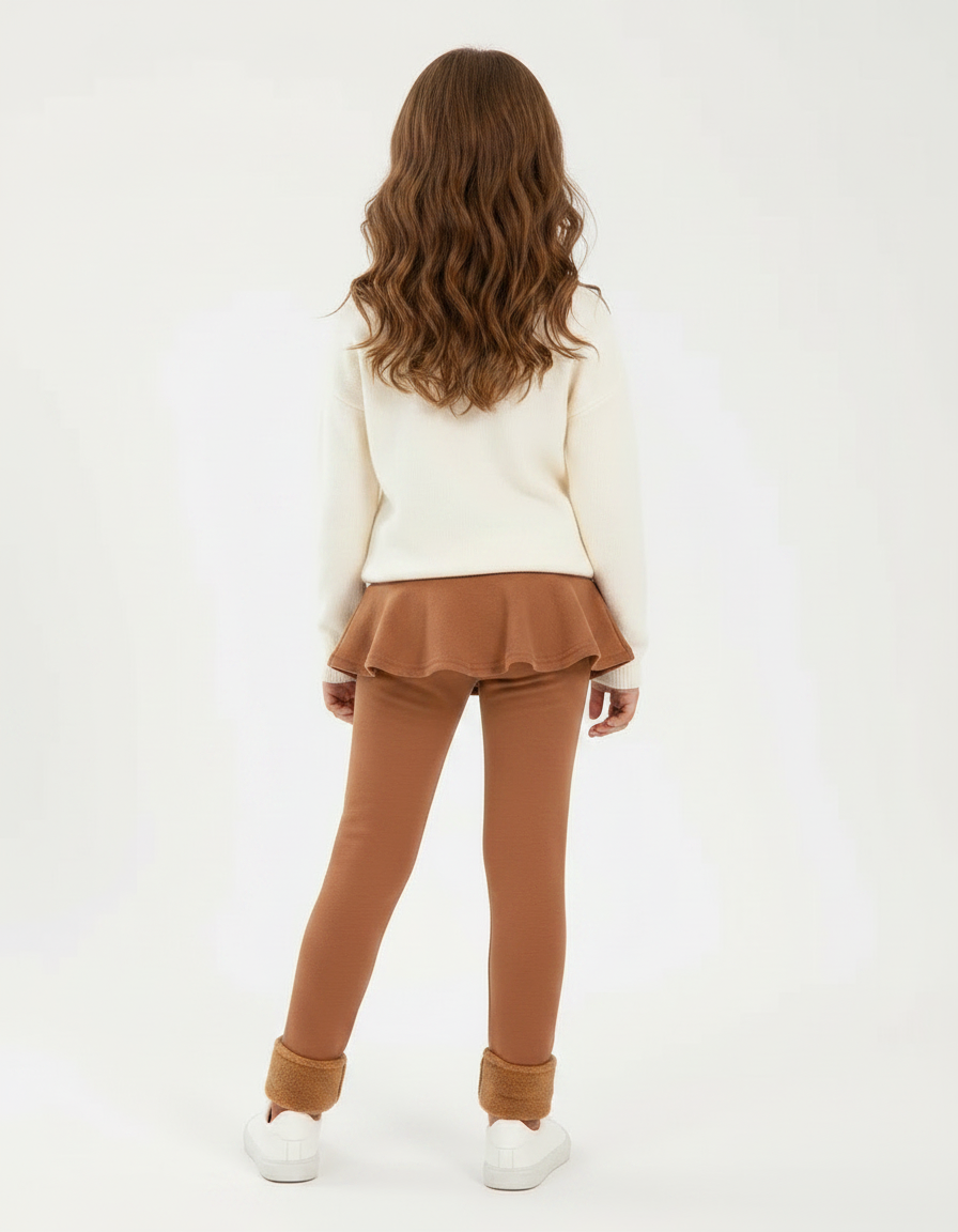 Pantalon Marron Enfant Jupe Intégrée Molletonné Chaud - vue 2