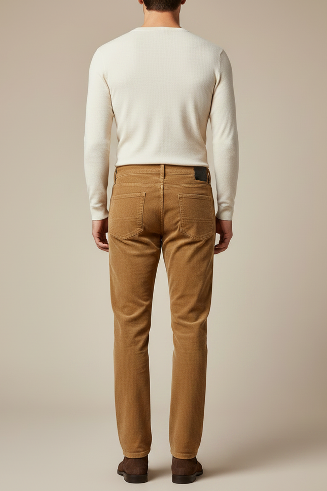 Pantalon Marron Côtelé Droit Décontracté Homme - Camel Cordé - vue 2
