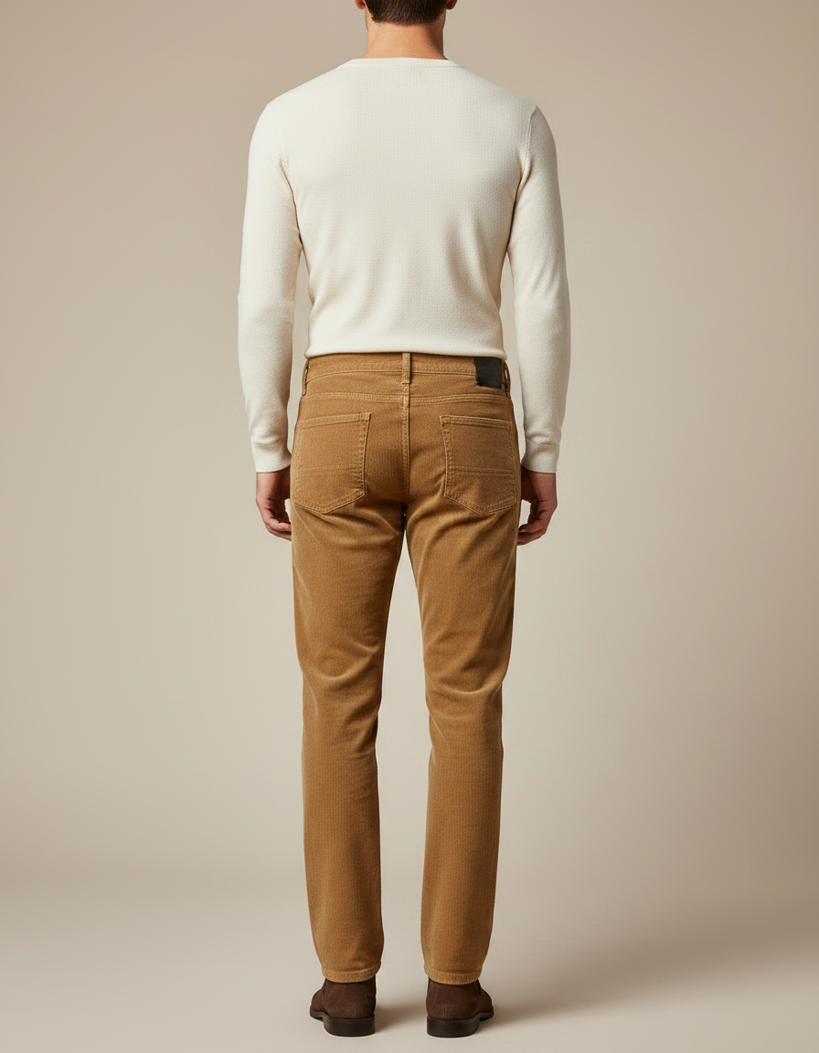 Pantalon Marron Côtelé Droit Décontracté Homme - Camel Cordé - vue 2