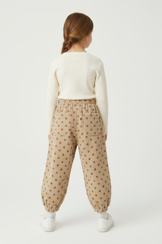 Pantalon Marron Côtelé Harem Points Enfant - Cordé - vue 2