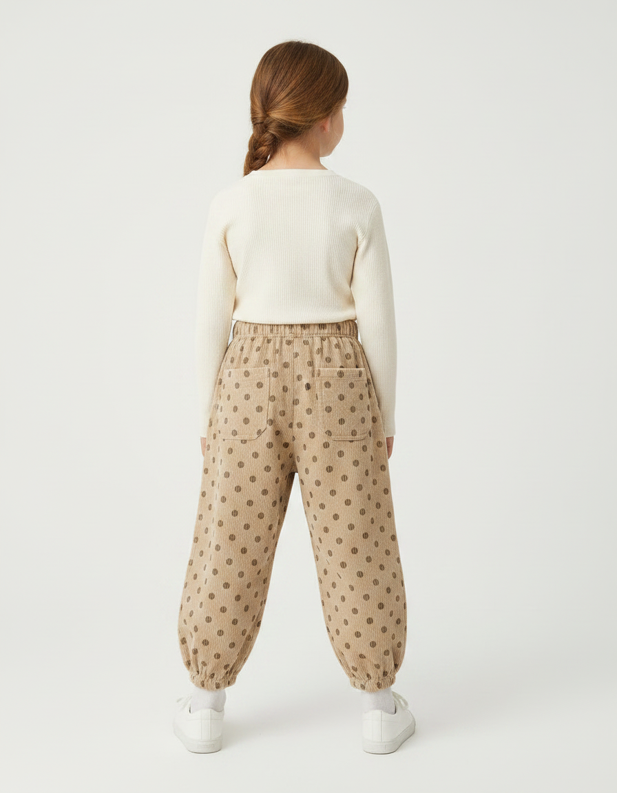 Pantalon Marron Côtelé Harem Points Enfant - Cordé - vue 2