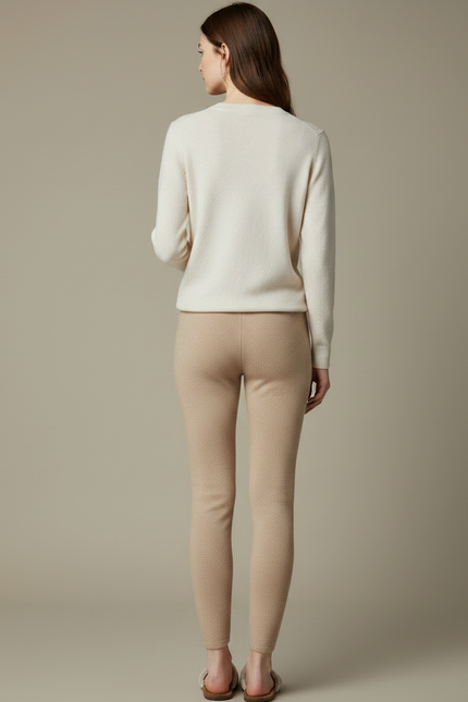 Pantalon Marron Cachemire Tricoté Slim Femme - Camel Laine - vue 2