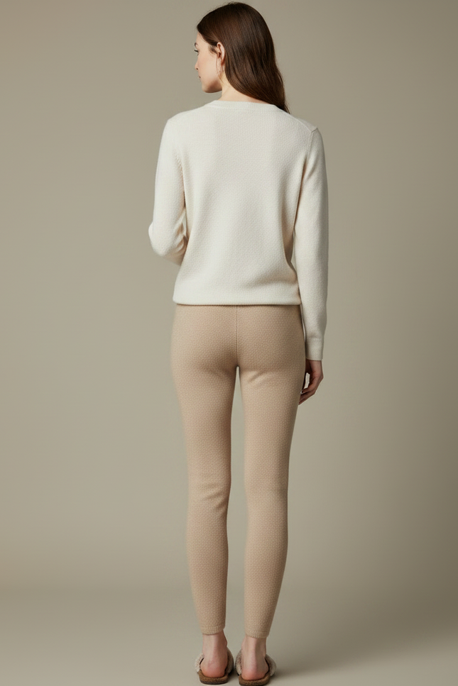 Pantalon Marron Cachemire Tricoté Slim Femme - Camel Laine - vue 2