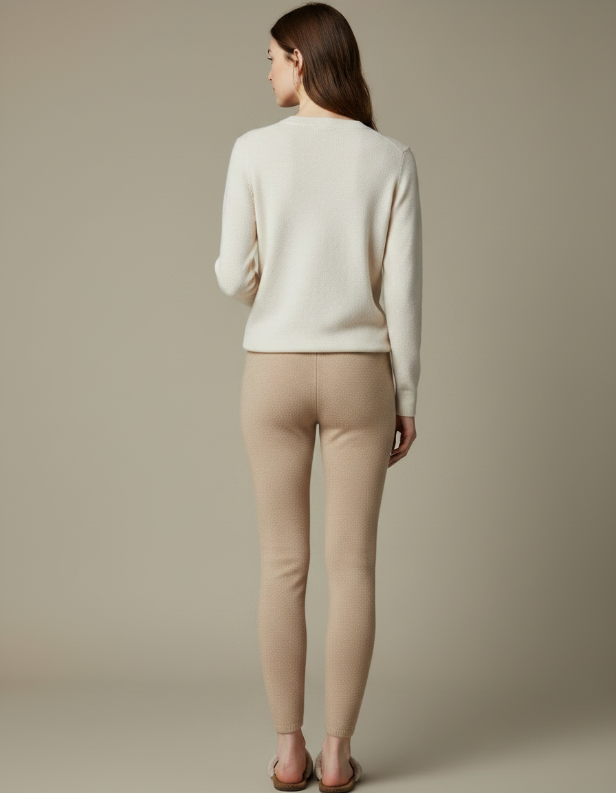 Pantalon Marron Cachemire Tricoté Slim Femme - Camel Laine - vue 2