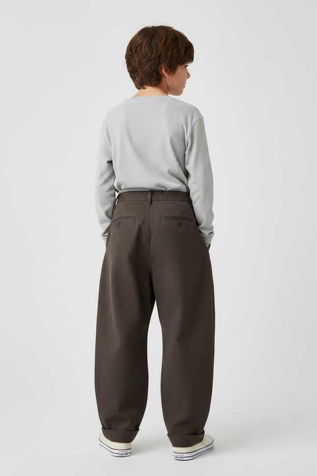 Pantalon Marron Ample Plissé Décontracté Garçon - Gabardine - vue 2