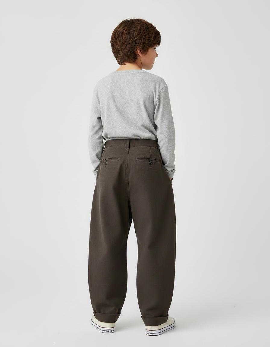 Pantalon Marron Ample Plissé Décontracté Garçon - Gabardine - vue 2