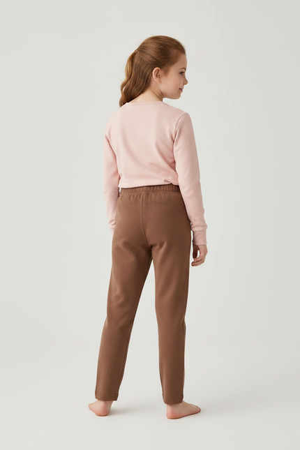Pantalon Marron Coton Uni Confortable Fille - Molleton - vue 2