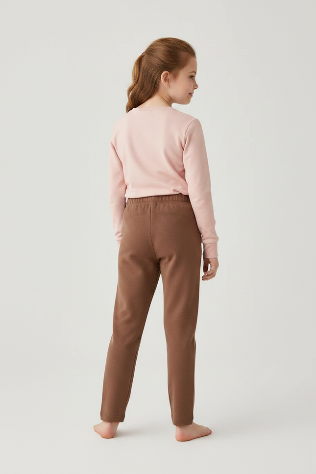 Pantalon Marron Coton Uni Confortable Fille - Molleton - vue 2