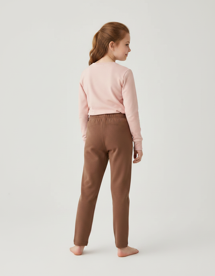 Pantalon Marron Coton Uni Confortable Fille - Molleton - vue 2
