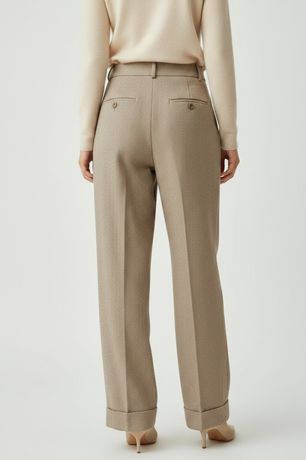 Pantalon Marron Plissé Ample Taille Haute Élégant - Tweed - vue 2