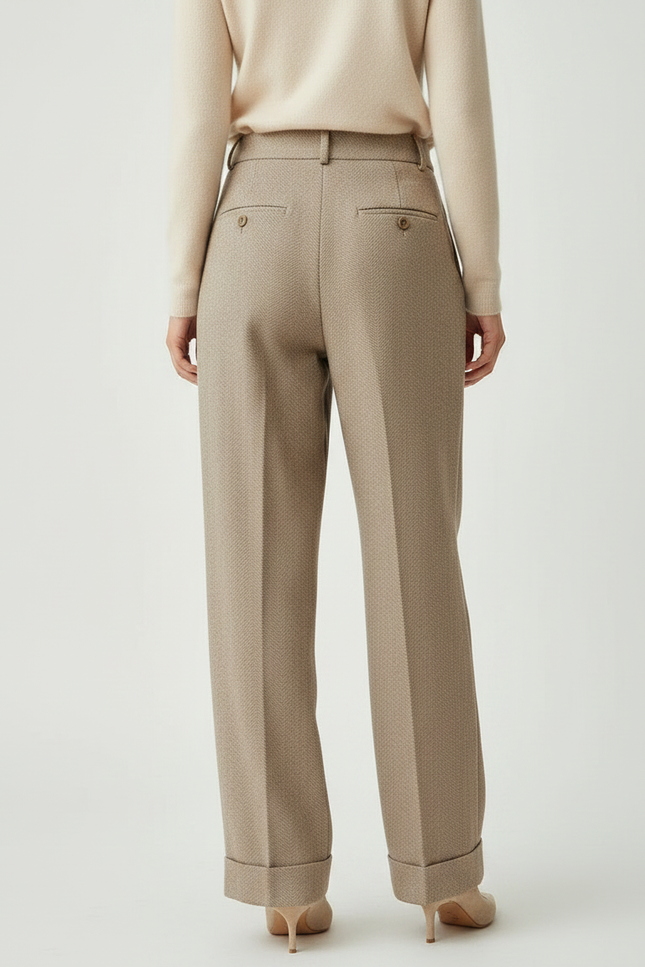 Pantalon Marron Plissé Ample Taille Haute Élégant - Tweed - vue 2