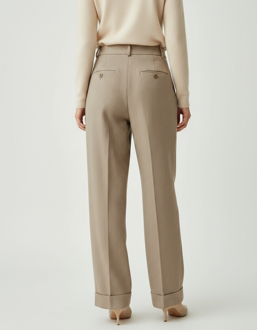 Pantalon Marron Plissé Ample Taille Haute Élégant - Tweed - vue 2