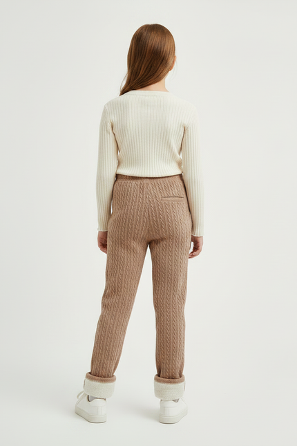 Pantalon Marron Tricoté Chaud Molletonné Fille Hiver - Maille - vue 2