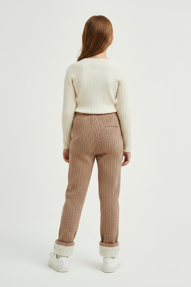 Pantalon Marron Tricoté Chaud Molletonné Fille Hiver - Maille - vue 2