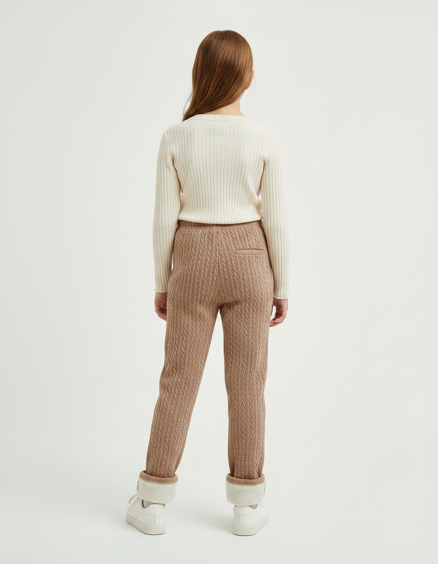 Pantalon Marron Tricoté Chaud Molletonné Fille Hiver - Maille - vue 2