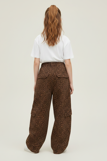 Pantalon Marron Léopard Ample Cargo Fille - Toile - vue 2