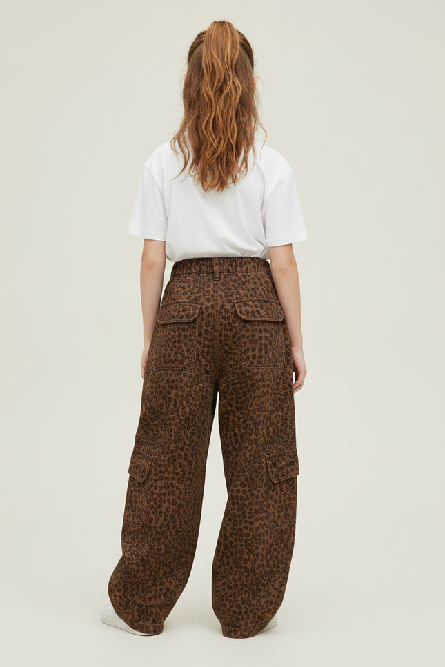 Pantalon Marron Léopard Ample Cargo Fille - Toile - vue 2