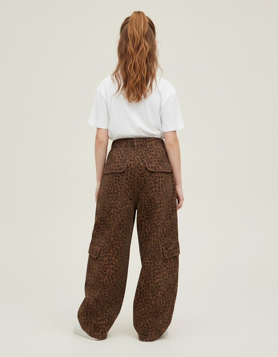 Pantalon Marron Léopard Ample Cargo Fille - Toile - vue 2