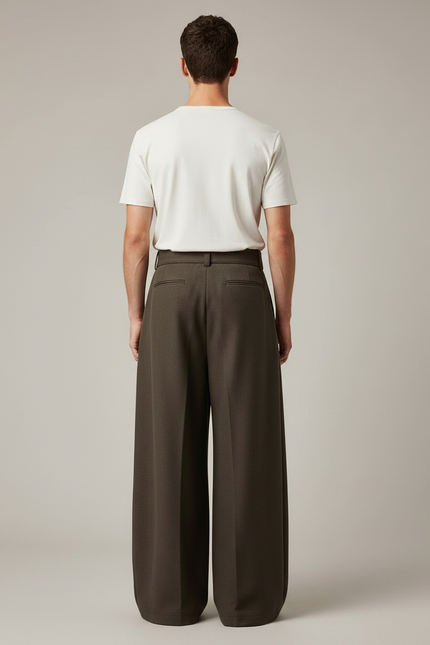 Pantalon Marron Ample Drapé Ceinturé Décontracté Homme - Gabardine - vue 2