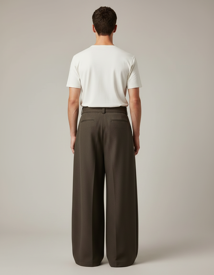 Pantalon Marron Ample Drapé Ceinturé Décontracté Homme - Gabardine - vue 2