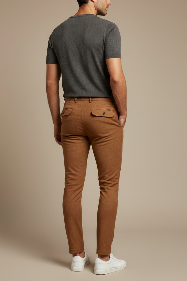 Pantalon Marron Homme Slim Fit Plissé Élégant - Laine - vue 2