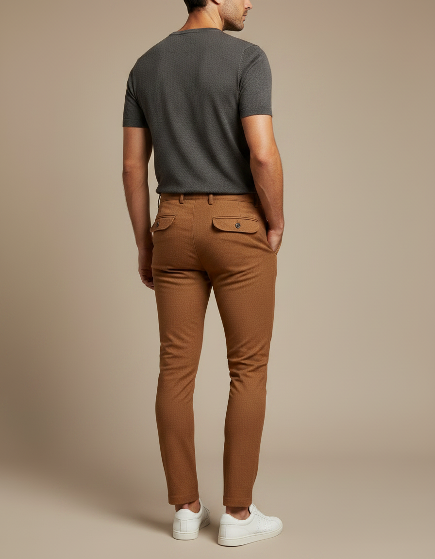 Pantalon Marron Homme Slim Fit Plissé Élégant - Laine - vue 2