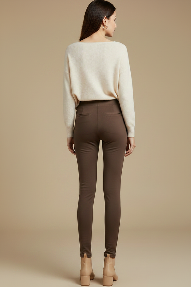 Pantalon Marron Moulant Thermique Polaire Confortable - Molleton - vue 2
