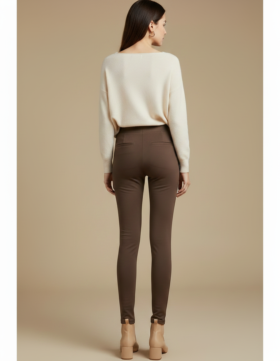 Pantalon Marron Moulant Thermique Polaire Confortable - Molleton - vue 2