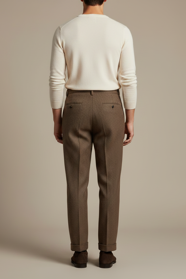 Pantalon Marron Laine Droit Plissé Homme Hiver - Tweed - vue 2
