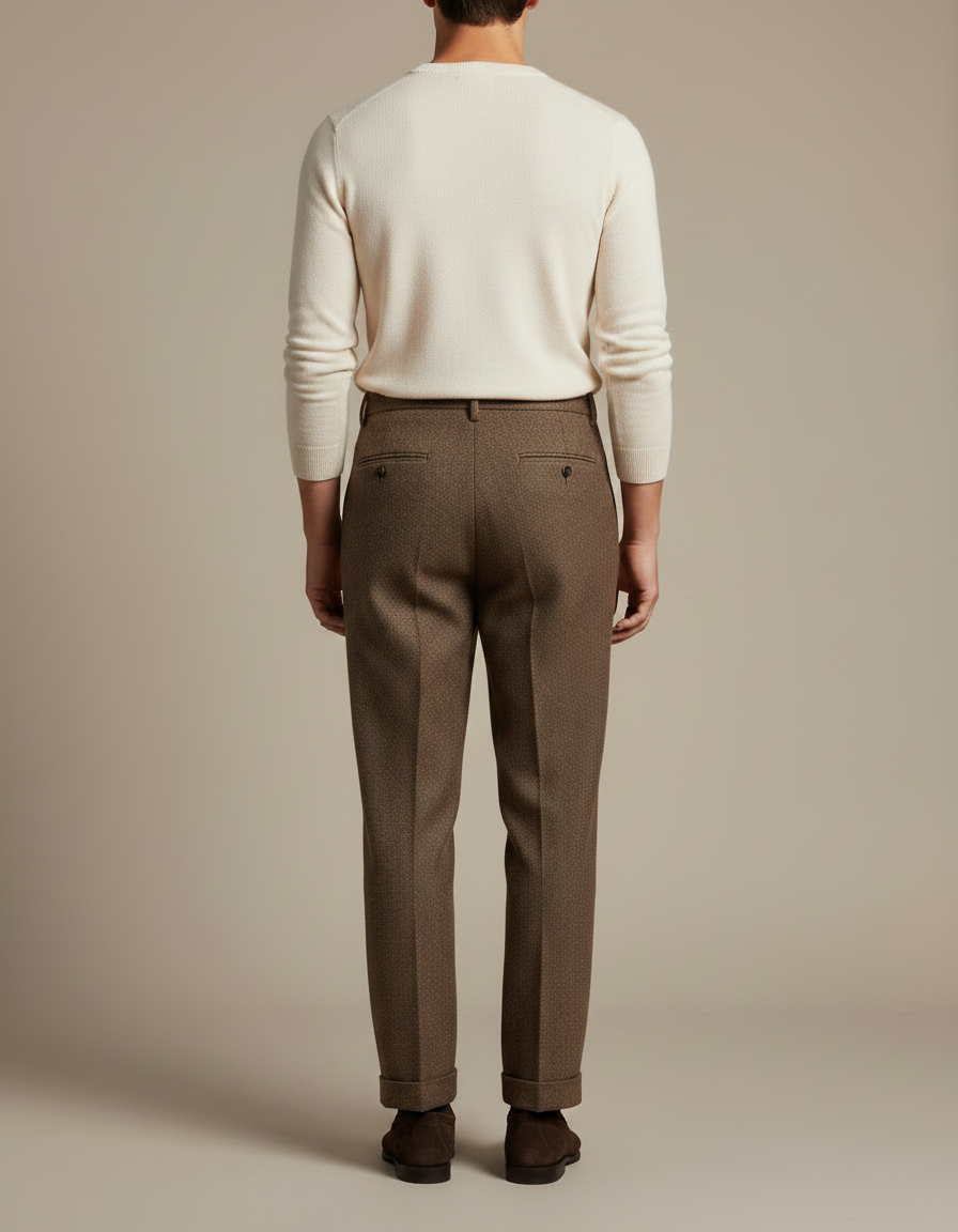 Pantalon Marron Laine Droit Plissé Homme Hiver - Tweed - vue 2