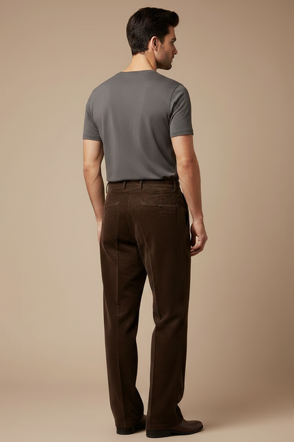 Pantalon Marron Côtelé Ample Vintage Homme - Cordé - vue 2