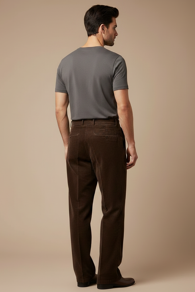 Pantalon Marron Côtelé Ample Vintage Homme - Cordé - vue 2