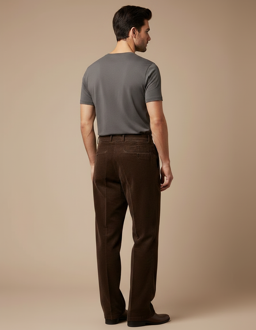 Pantalon Marron Côtelé Ample Vintage Homme - Cordé - vue 2