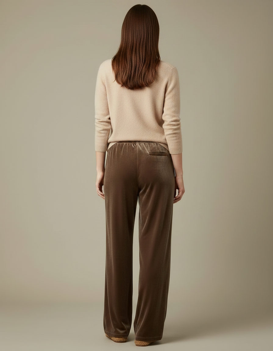 Pantalon Marron Velours Ample Fluide Décontracté Femme - vue 2