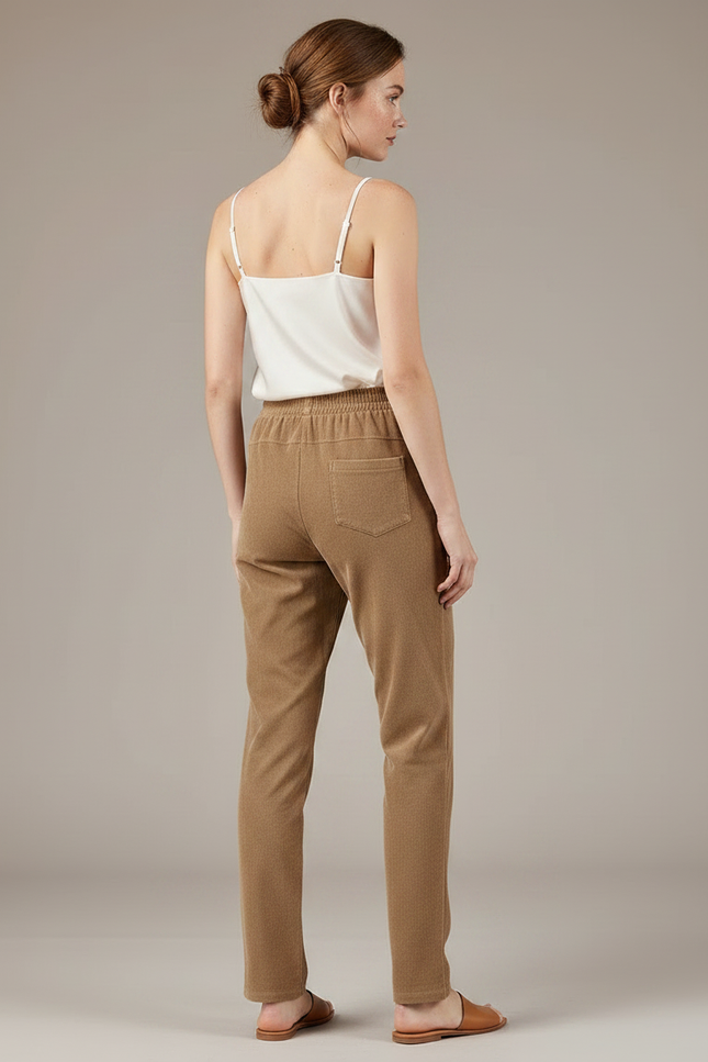 Pantalon Marron Côtelé Droit Décontracté Femme Hiver - Camel Cordé - vue 2