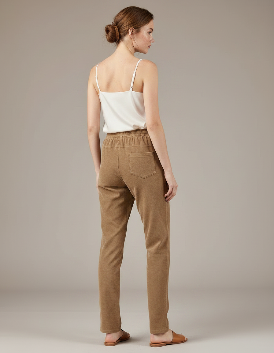 Pantalon Marron Côtelé Droit Décontracté Femme Hiver - Camel Cordé - vue 2