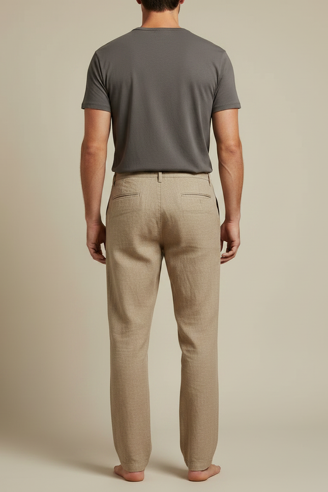 Pantalon Marron Lin Ample Décontracté Léger Homme - vue 2