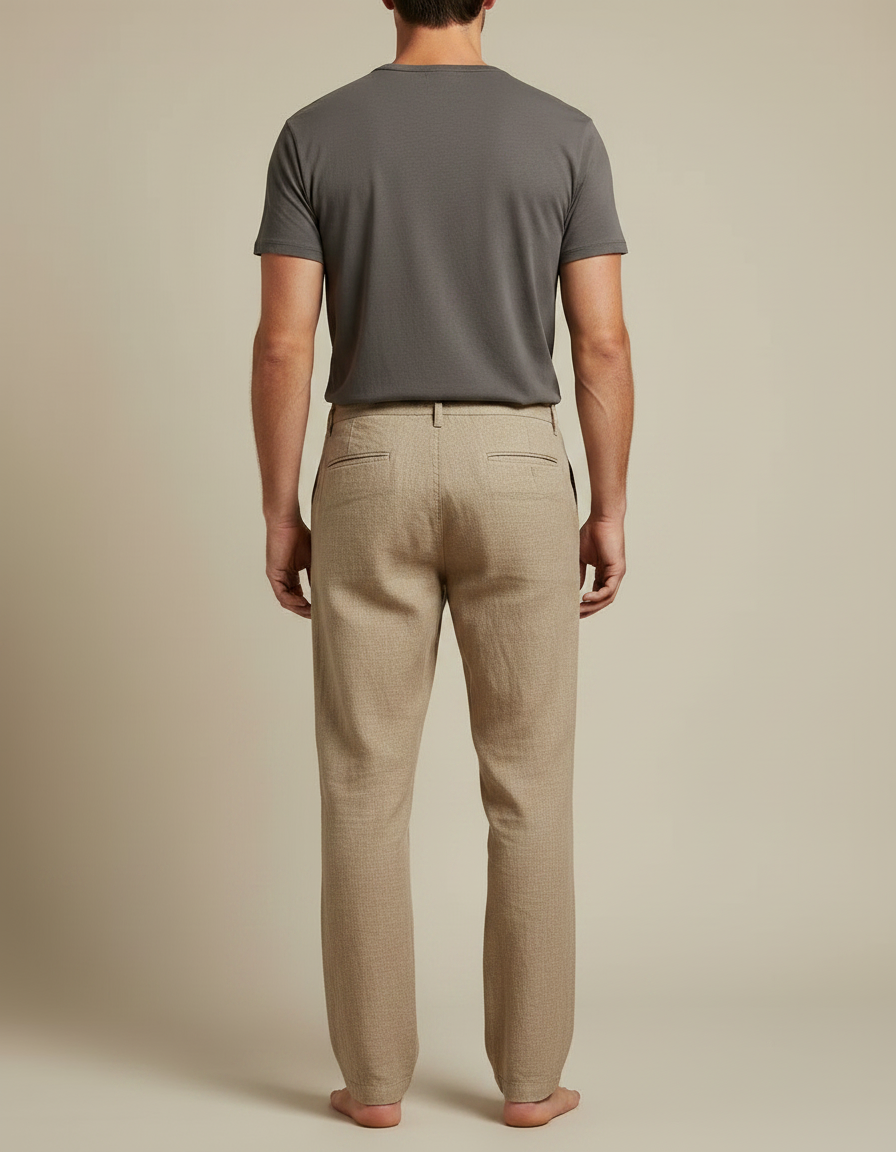 Pantalon Marron Lin Ample Décontracté Léger Homme - vue 2