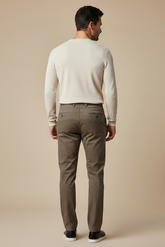 Pantalon Marron Homme Coton Droit Décontracté Élégant - Kaki Gabardine - vue 2