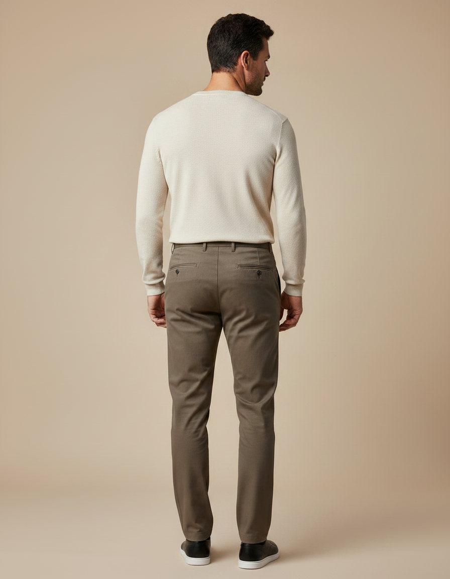 Pantalon Marron Homme Coton Droit Décontracté Élégant - Kaki Gabardine - vue 2