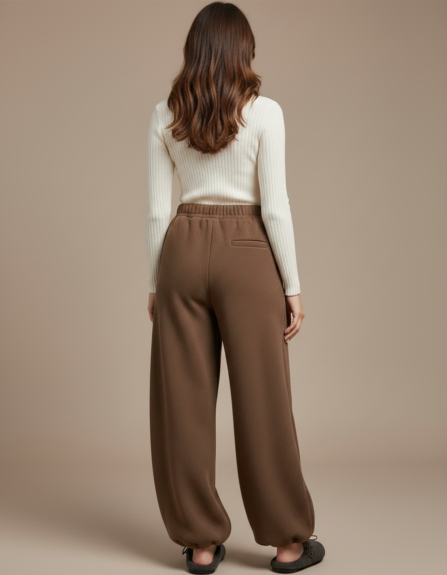 Pantalon Marron Ample Confortable Chaud Texturé Décontracté - Molleton - vue 2