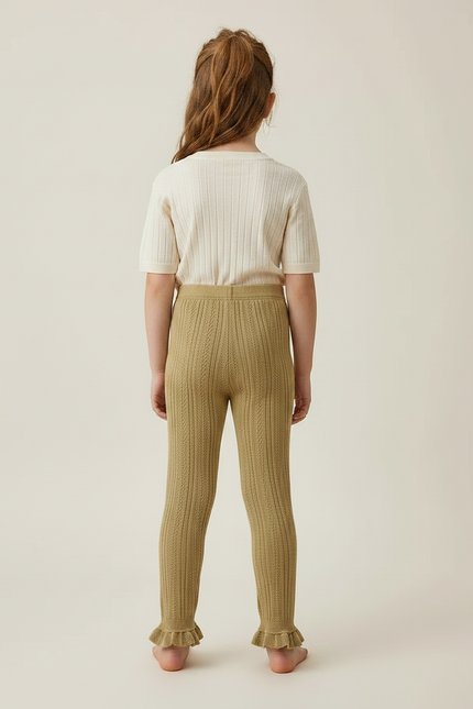 Pantalon Marron Tricoté Câblé Volants Confortable Enfant - Kaki Maille - vue 2
